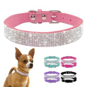 Dog Collar Crystal Glitter Rhinestone Pet Collars Zinc Alloy Buckle Collar For Small Medium Dogs Cats Chihuahua Pug Dog Collar (Color: black, size: S)